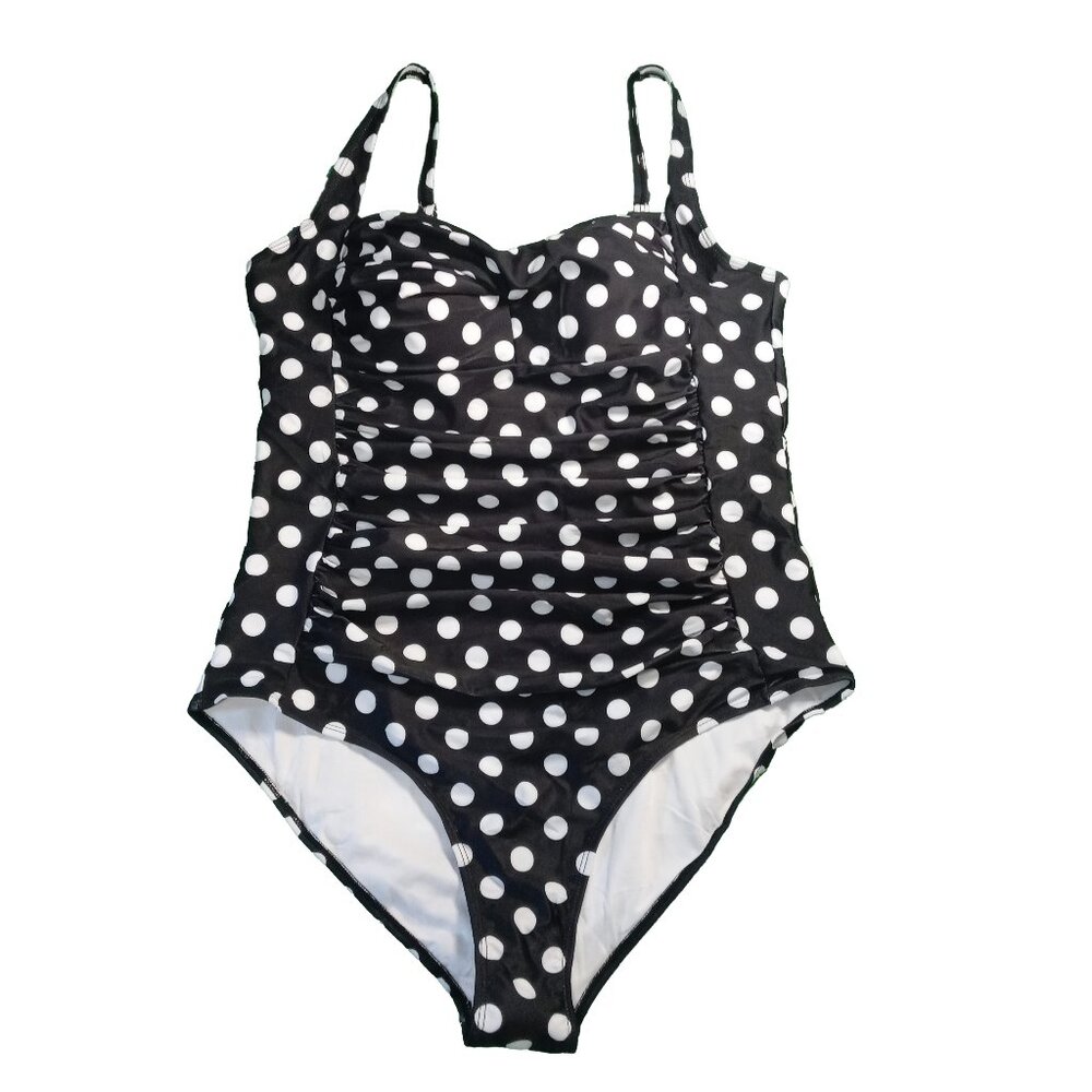 Ekouaer Black And White Polka Dot One Piece Swimsuit Size XXL